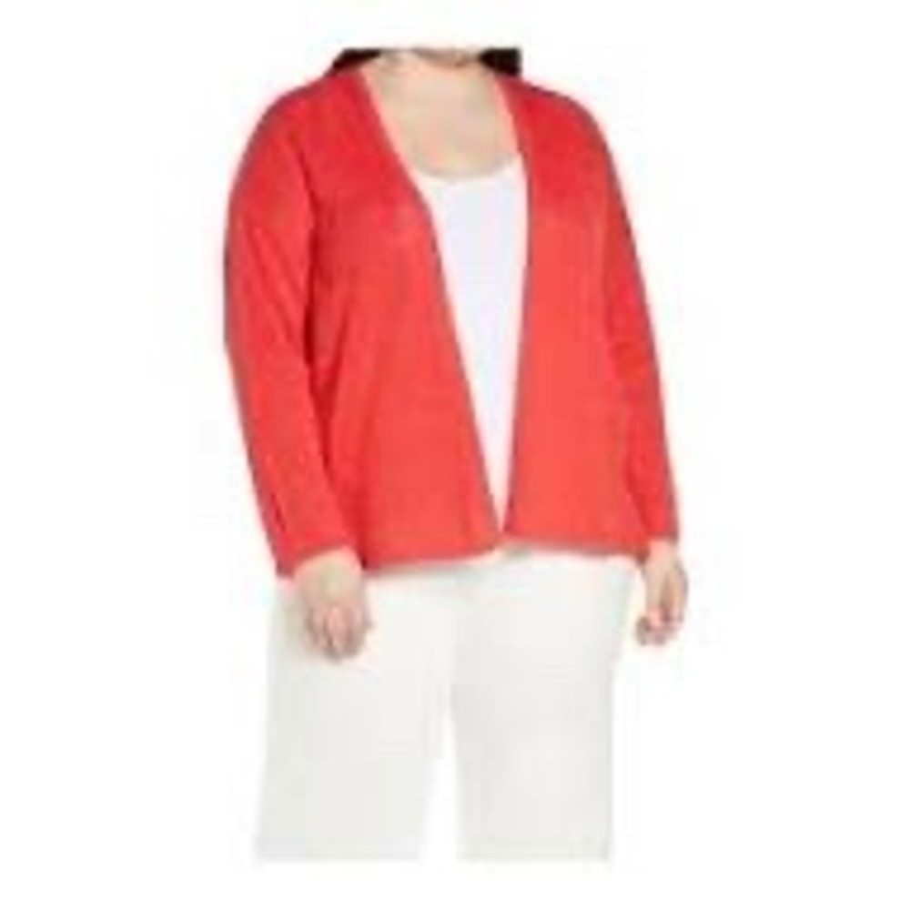 Eileen Fisher Woman Orange Organic Linen Cotton Open Front Cardigan‎ 1X F17OTE